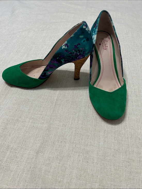 Plenty by Tracy Reese Shoes - Plenty by Tracy Reese Hayden Floral Pump Emerald Green Suede Retro Cork Heel 38